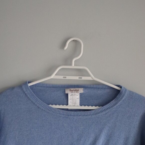 Bartolini 'Ciao' Wool Cashmere Blue XL Italian Knit Long Sleeve Crew Sweater - Picture 4 of 11